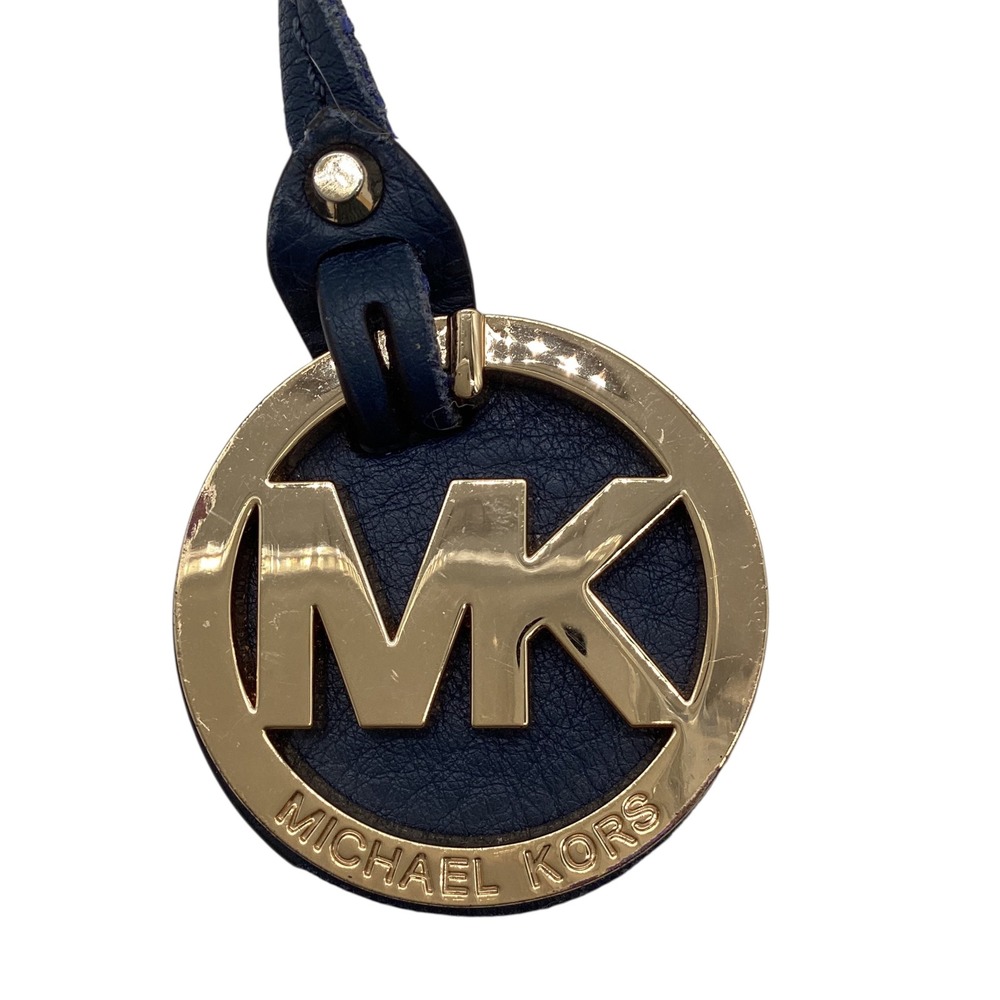 Michael Kors Navy Blue Leather Gold MK Logo Handbag Charm Bag Accessory
